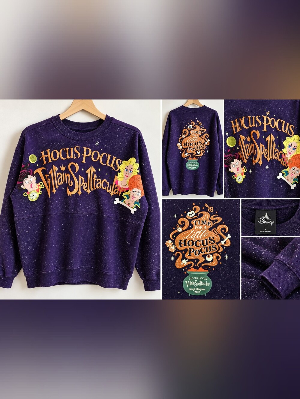 Disney Hocus Pocus Villain Spelltacular 2019 Purple Glitter Sweatshirt - Picture 2 of 7